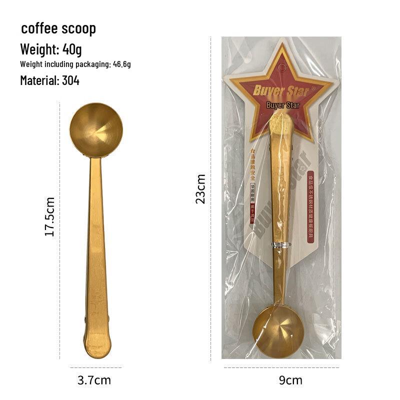 MDNG Golden Coffee Scoop with Bag Clip - 3 Piece Set