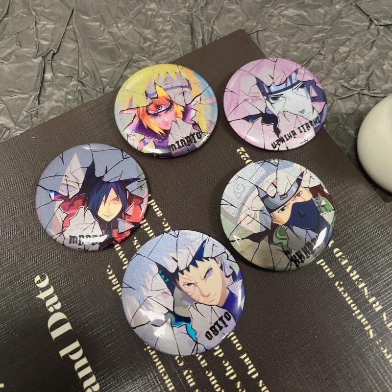 Naruto Anime Reflective Badge Custom Kakashi Itachi Obito Uchiha Madara Minato Cosplay Accessories Broken Style Pin Collectible