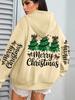Merry Christmas Bow Tree Print Women'S Hoodie Casual Pocket Jumper Autumn And Winter Hooded Sweater