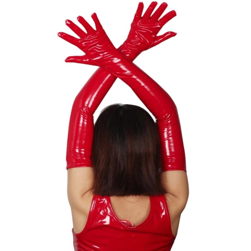 Women Long PU Leather Gloves Evening Party Costume PU Leather Cosplay Dress Accessories Halloween Gift