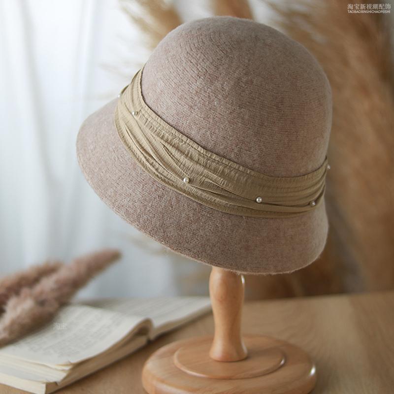 

Модная шляпа-ведро из смесовой шерсти с плиссированными лентами и жемчужной отделкой, женская, трендовая, осенне-зимняя, универсальная, теплая шляпа-панама adult 55-58cm (average size) бежевый