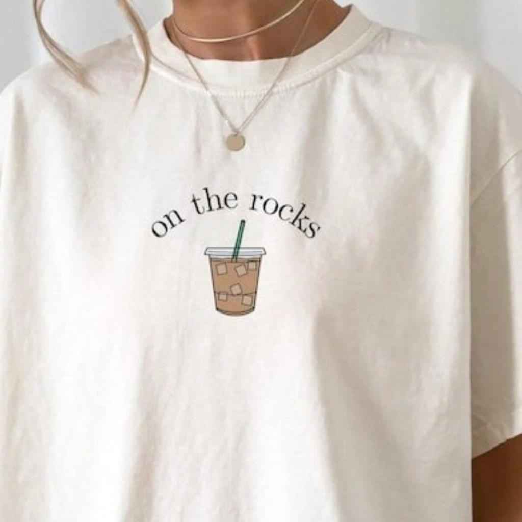 Iced Coffee Letter Print Short Sleeve Tshirt American Retro Trend Style For Unisex Summer Versatile Daily Top