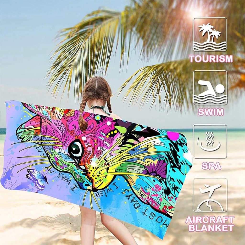Cute cat pattern Beach Towel for Children friends Gifts Towel Quick-Dry Towel For Bath Yoga Tourism Beach GYM Camping Swimming
