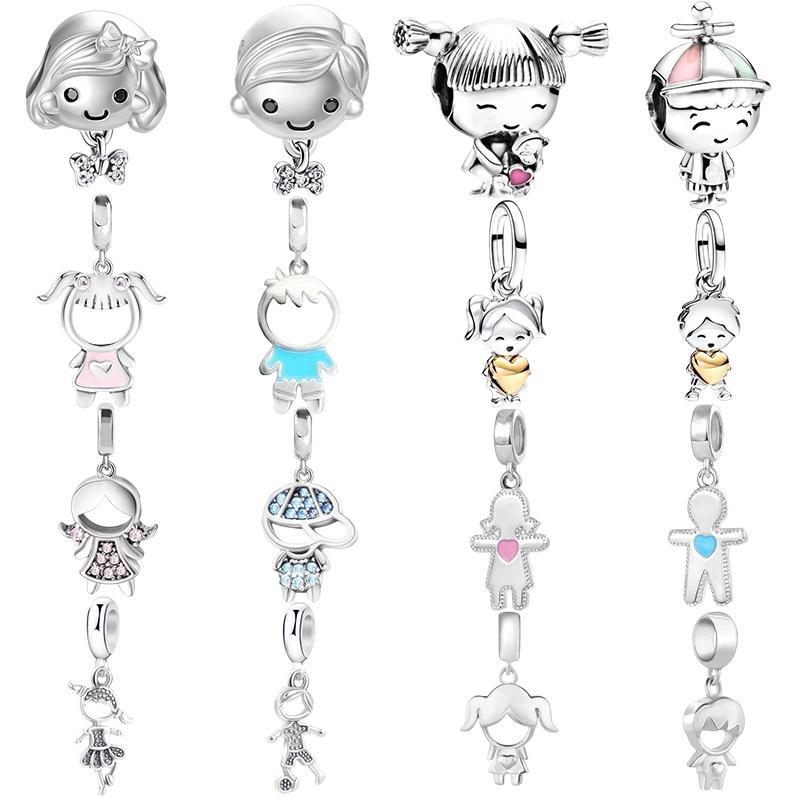 Cute Little Boy Little Girl Charm Beads Dangle Original Fit Copper Bracelet Necklace Beads For Diy Jewelry Women Gift