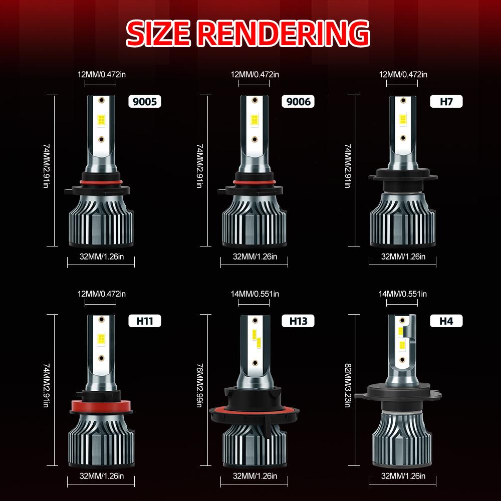 9006/HB4 Headlight 9005/HB3 H1 H7 H11/H8 LED Bulbs H4 H13 Hi/Lo Beam Headlights 27000LM +800% Brightness No Dark Spot 2Pack