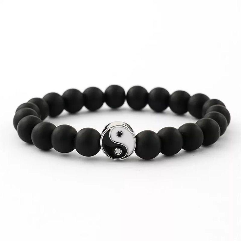 1Pc/2Pcs Trendy Tai Chi Yin Yang Hand String Black White Matte Onyx Howlite Man Bracelet Contrast Handmade Beaded Women Bracelet