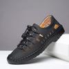 2025 summer new men's casual trendy men's shoes Korean version of versatile round head flat bottom soft leather trendy shoes hole shoes