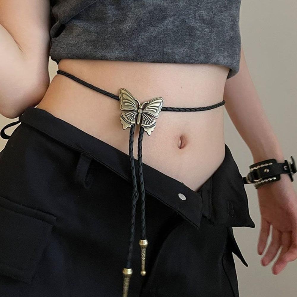 Boho Five-pointed Star Bolo Tie PU Woven Bronze Butterfly Choker Turquoise Feather Necklace  Men