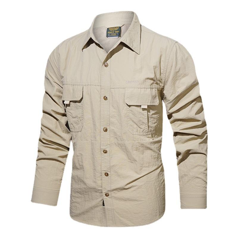 Men's Long-sleeved Shirt Spring and Autumn Trendy Casual Loose Workwear Multi-pocket Shirt Men's Quick-dry Top