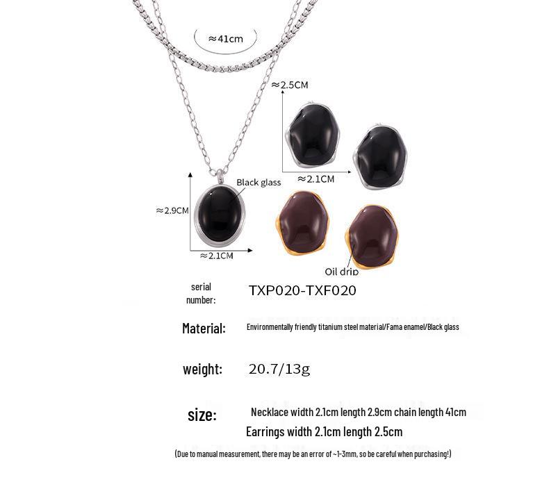 Retro Drip Oil Pendant Earrings & Clavicle Chain Set: Gold-Plated, Titanium Steel, Simple Light Luxury Design