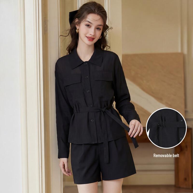 Bailuyu Women s Detachable Belt Drop Shoulder Shirt M