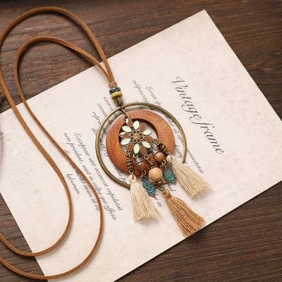 Bohemian Long Tassel Necklace Vintage Niche Exotic Wooden Sweater Chain Women's Accessories