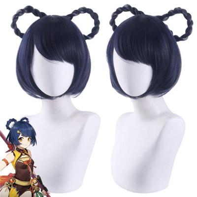 30CM Game Genshin Impact XiangLing Cosplay Wigs Dark Blue Short Heat Resistant Synthetic Hair Halloween Party Role Play Wig