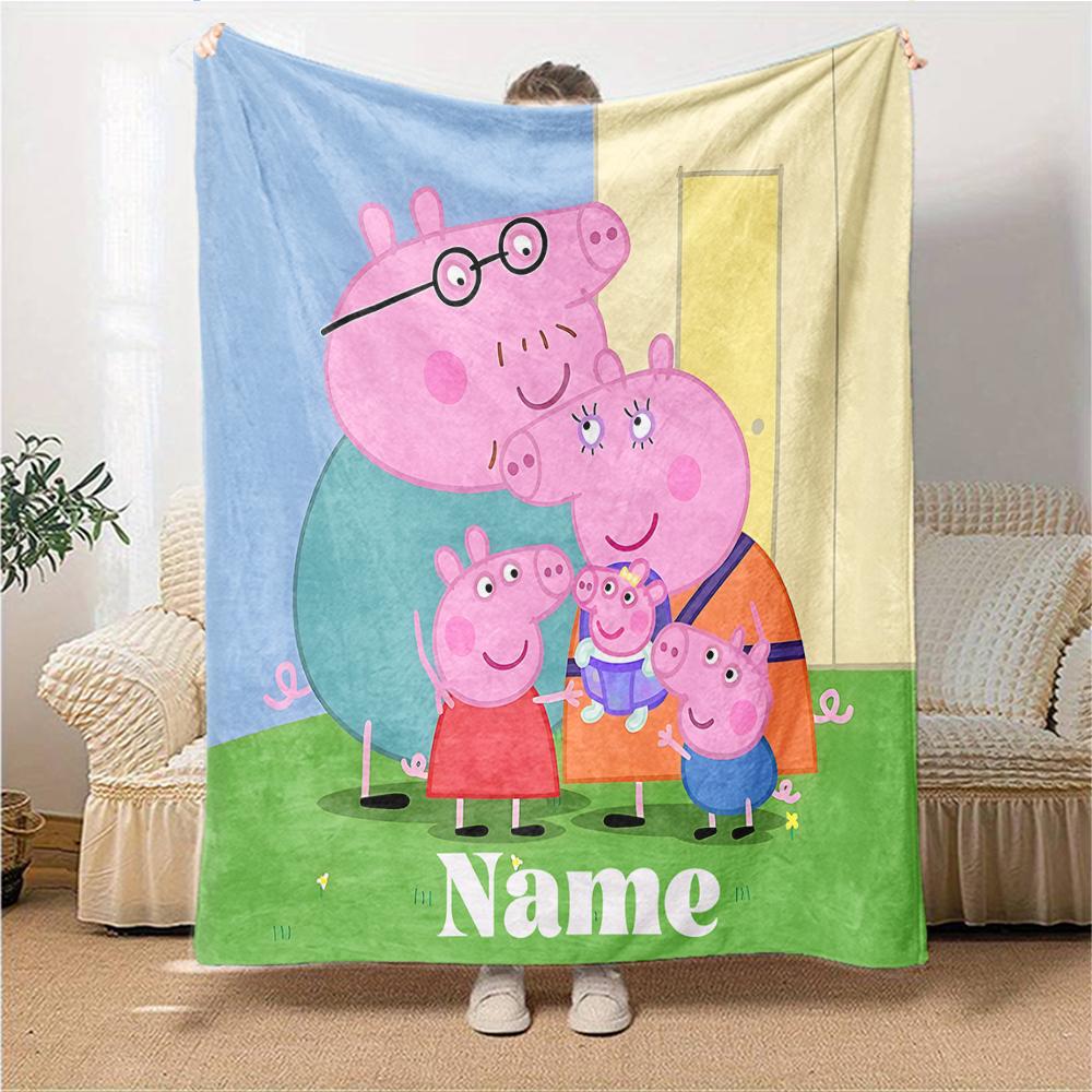 Custom Name Peppa Pig Family Adventure Party Blanket For Couch Bed Plush Cozy Fuzzy Blanket Super Soft Warm Blankets For Fall And Winter 0916108