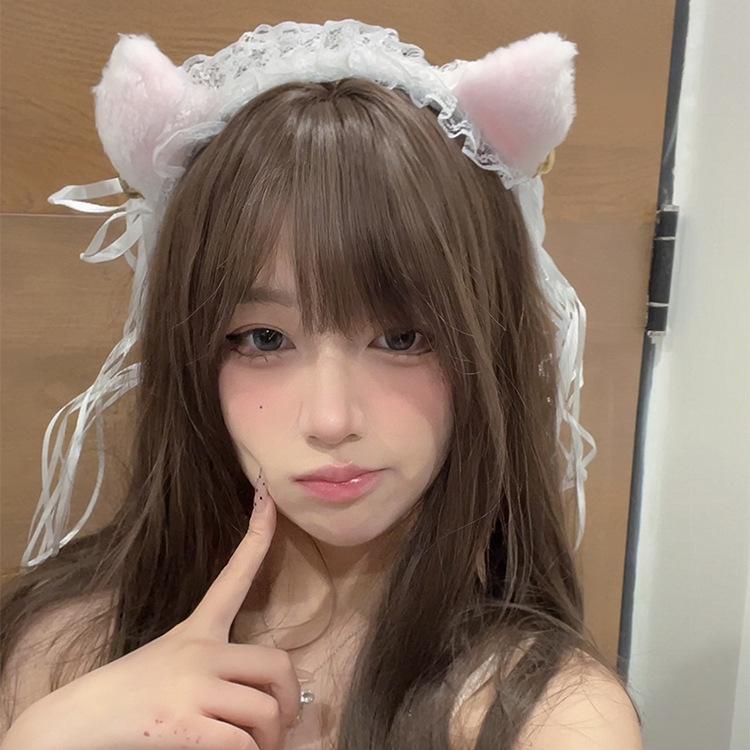 

Мереживна пов язка на голову з чорними котячими вушками та дзвіночком - аксесуар для волосся Лоліта