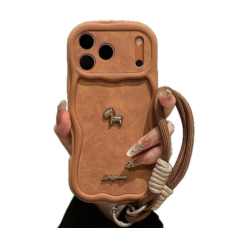 3D Gold Horse Chain Phone Case IPhone 17 Pro Max 16 15 14 Full Cover Silicone Anti-Slip Shockproof Women