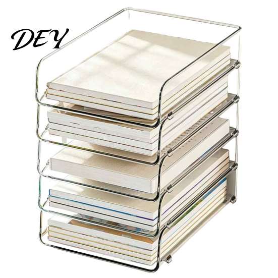 School Supply Storage Paper Organizer Letter Tray, Acrylic Stackable Desk File Organizer, Clear Plastic Bin Holder Sorter for Documents, Files,