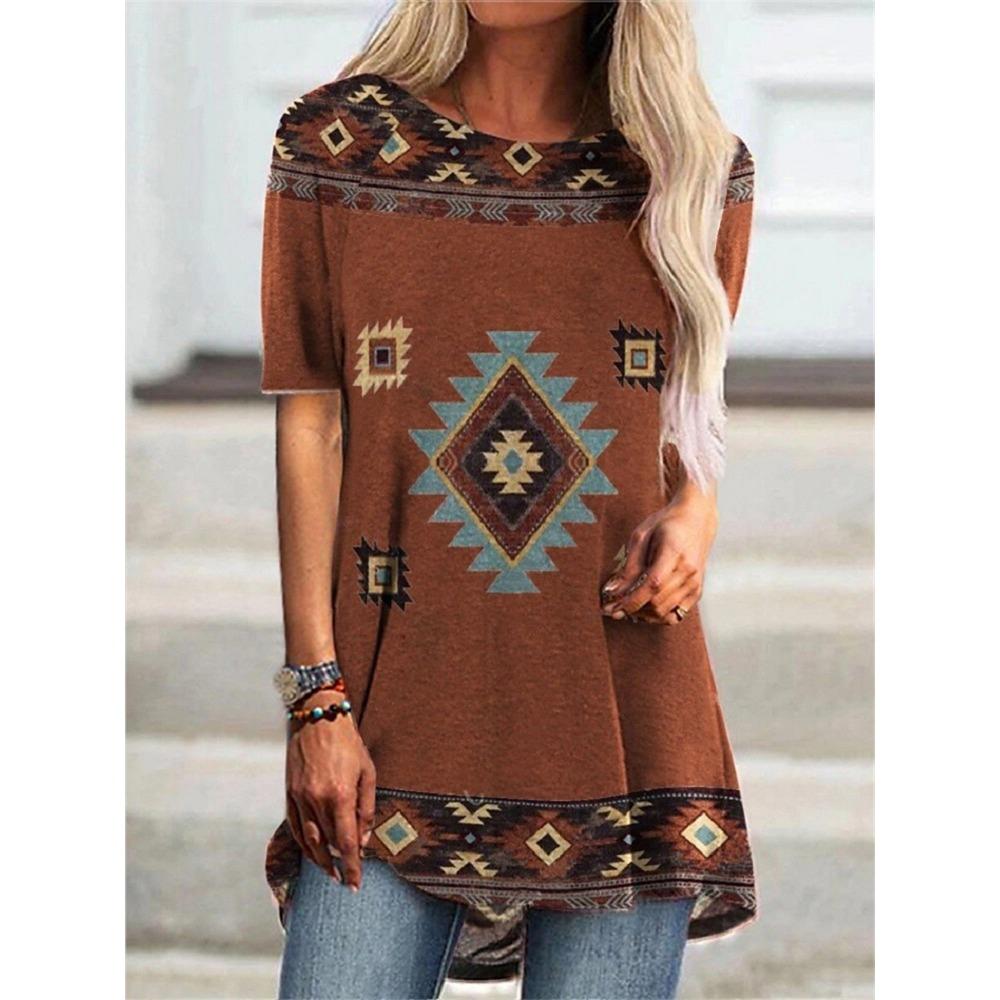 Estilo Étnico Indio Impresión 3D Camisetas Largas Moda Femenina Streetwear Camiseta de Manga Corta Oversize Camisetas para Mujer Tops Ropa