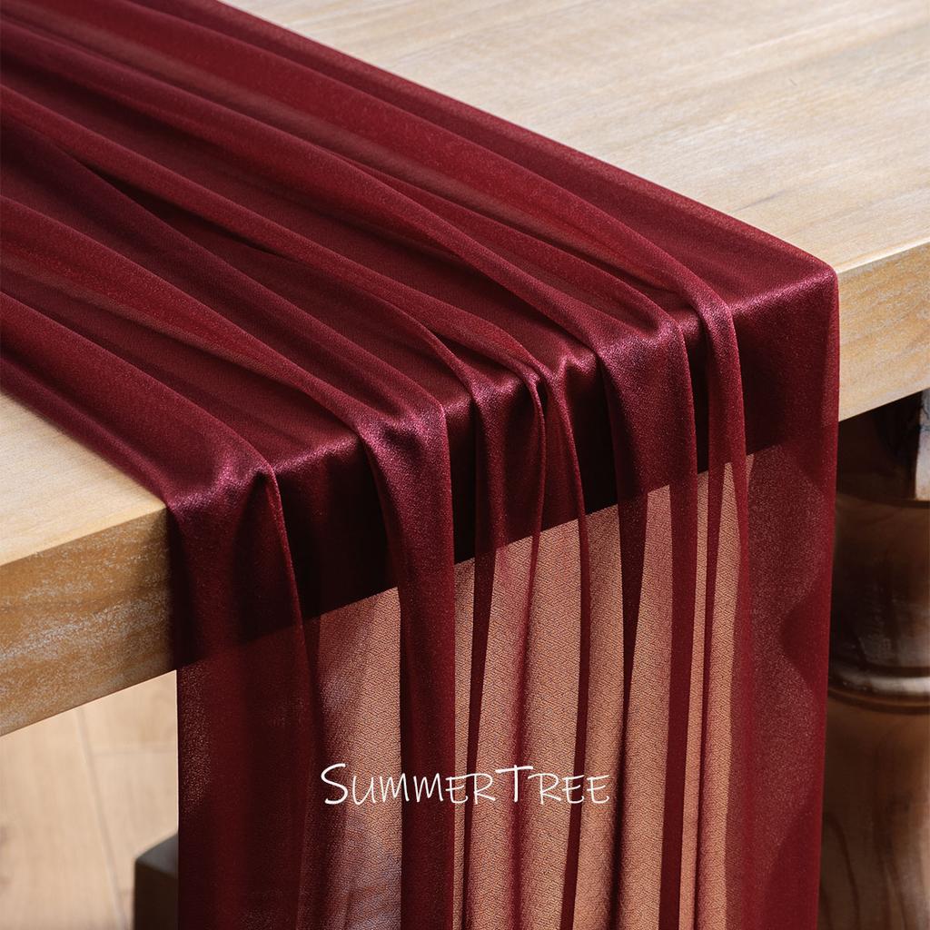Flowy Drape Sheer Gauze Table Runner Rustic Boho Burgundy Blush Pink for Wedding Party Baby Bridal Shower Dining Table Decor 5