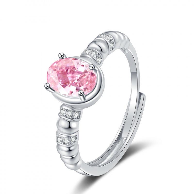 Women's Pink Zircon Micro-inlaid Ring: Elegant European & American Style Finger Jewelry