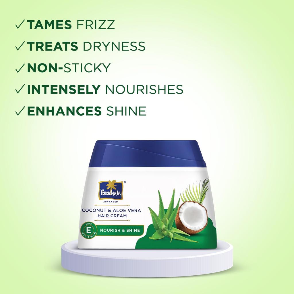 PARACHUTE Hair Cream With Coconut & Aloe Vera 210ml | 2X Smoother Softer Shine | Non-Sticky Leave-In & Pre-Wash Nourishing Cream