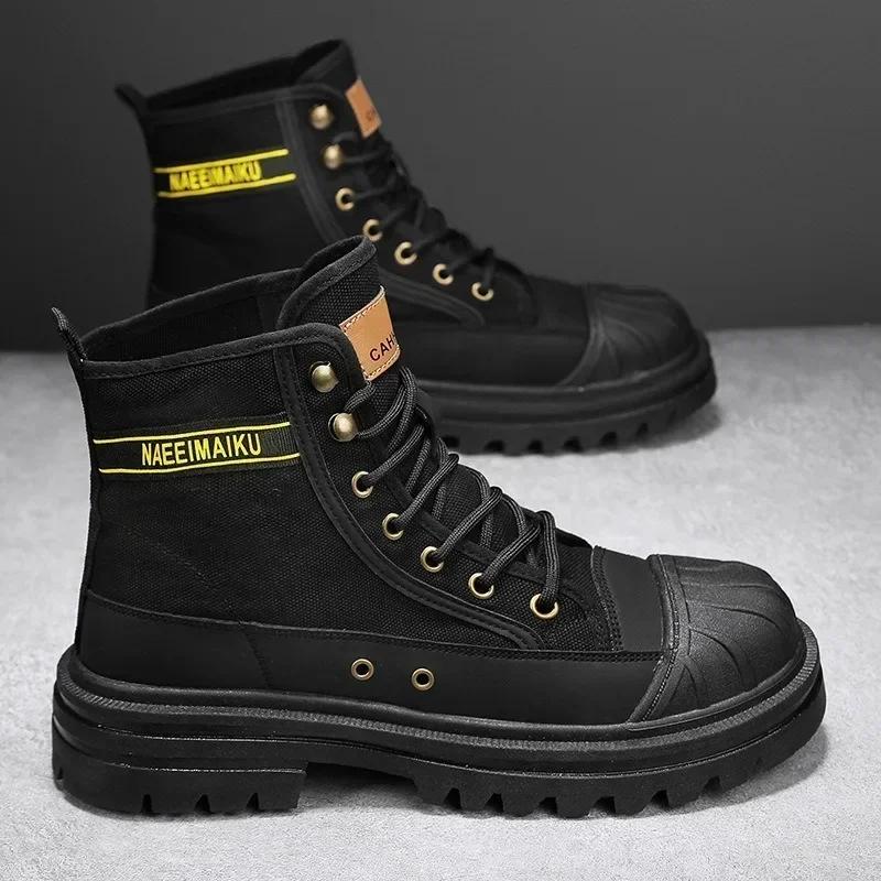2024Men's Shoes Autumn and Winter Breathable High-top Boots Heightened Thick-soled All Match Canvas Casual Shoes Mens Boots