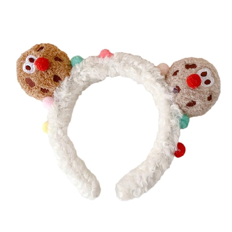 3D Plush Cartoon Cookie Headband Cute Stuffed Hair Hoop Makeup Fuzzy Headdress