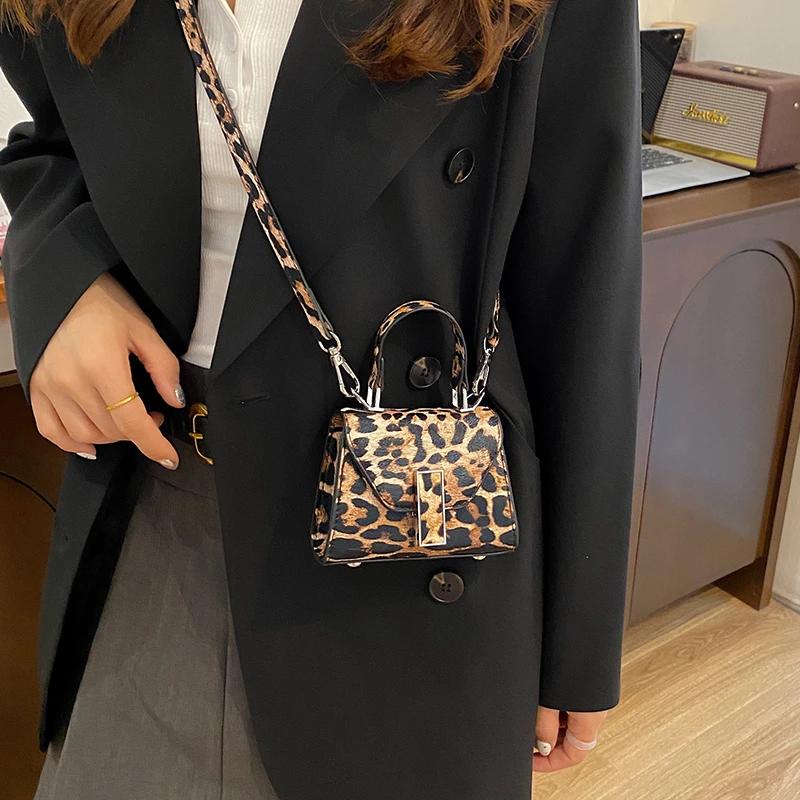 Mini Leopard Square Bag for Women  Small Travel Bag  Designer Crossbody Bag with Short Strap  Fashion