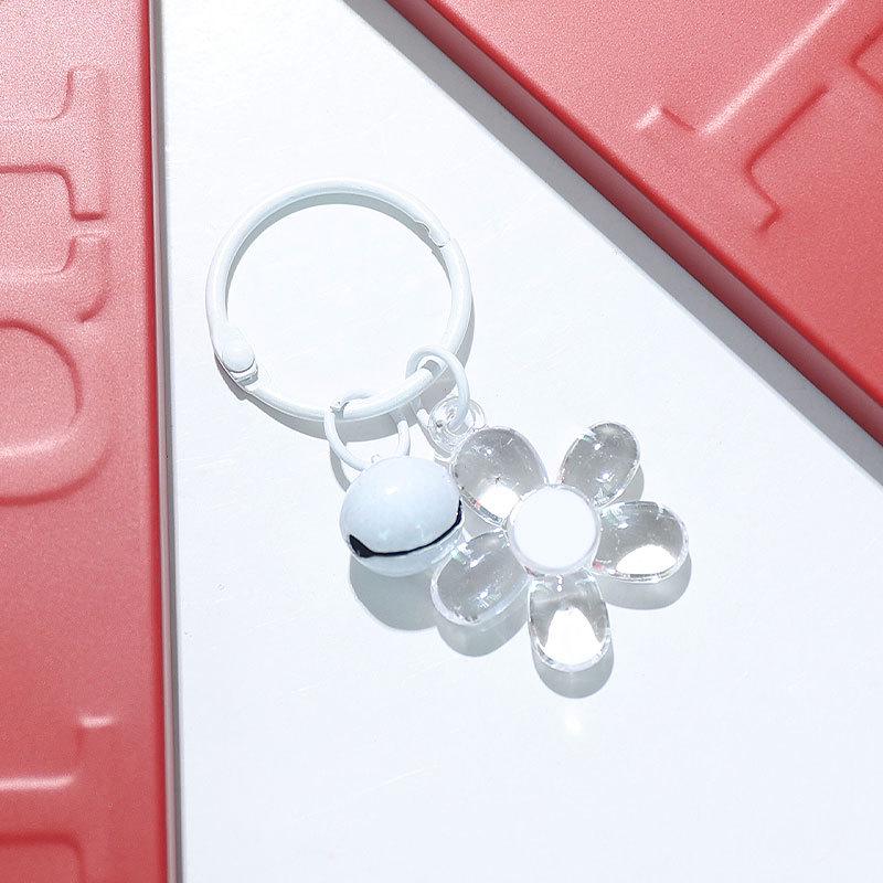 Fresh Five-Petal Flower Resin Keychain with Heart Bead - Girlish Flower Bag Charm