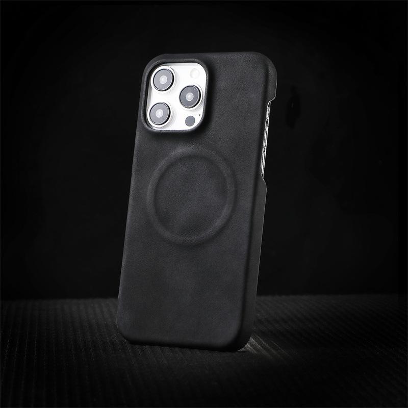 Simple Business Style Pure Color Leather Phone Case Magnetic Wireless Charge for iPhone 12 13 14 15 16 Pro Max Shockproof Cover
