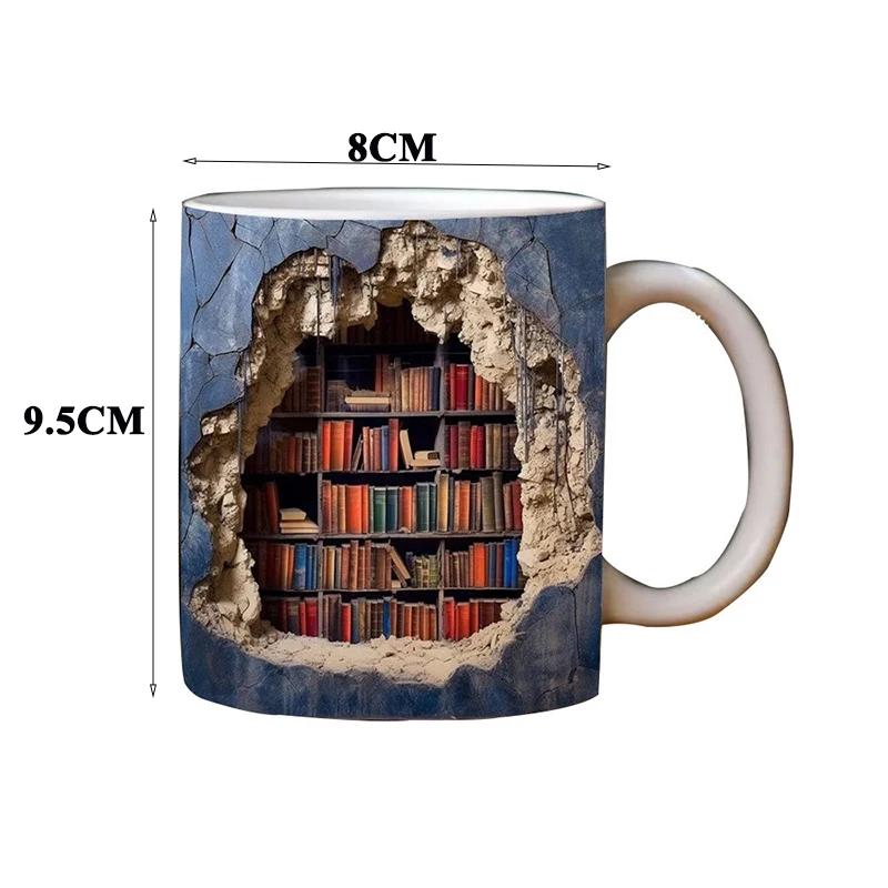 3D Creative Mug Special Design Effect Wall Crash and Book Shelf Coffee Tea Cup Christmas Boys Girls Gifts for Office Household