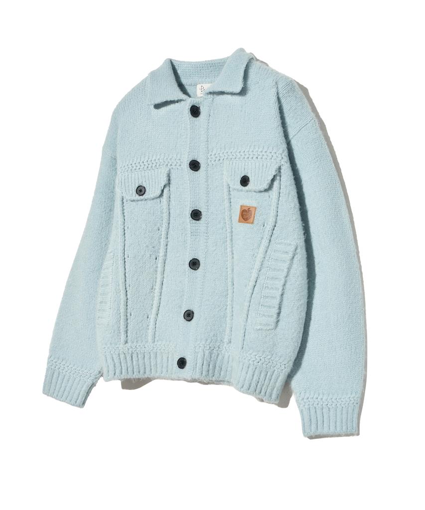 Physical Department Apple Label Knit Trucker Jacket_Blue