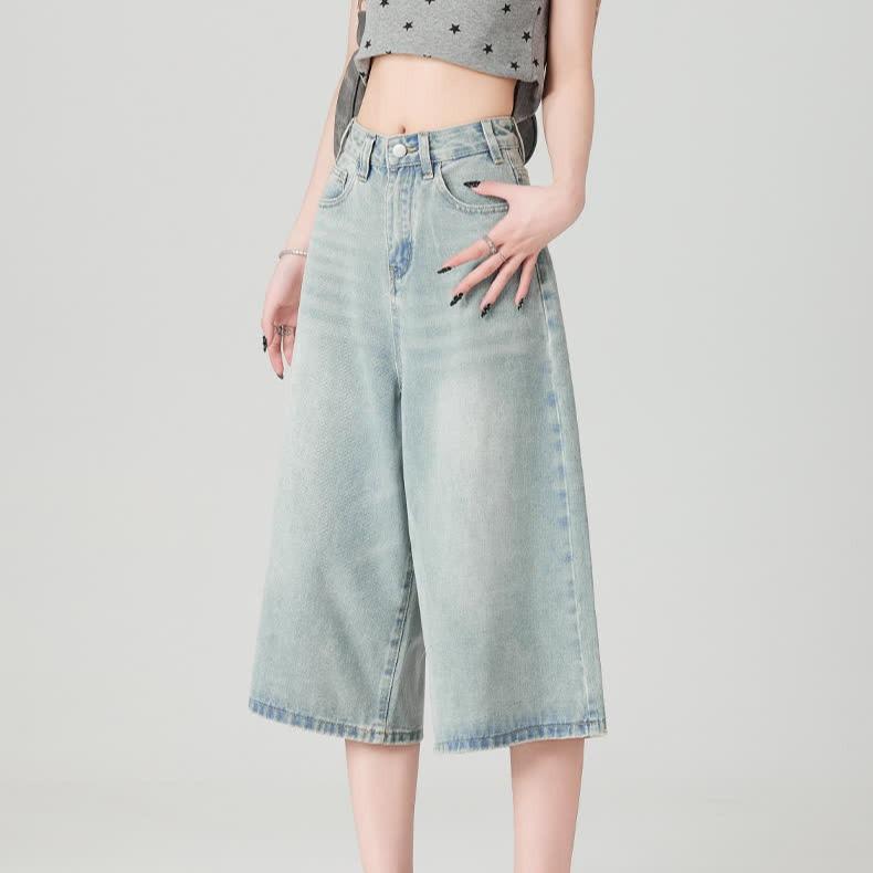 2025 Light Blue Women s Slimming High-Waisted Wide-Leg Summer Jeans L 54-58 kg