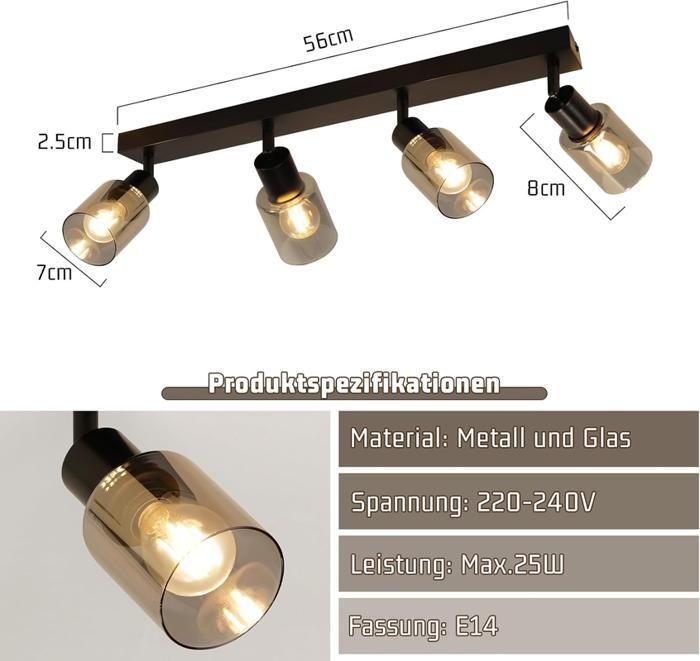 Plafonnier spot 4 flammes - NETTLIFE - Spot 4 flammes vintage - E14 - Noir - 350° rotatif