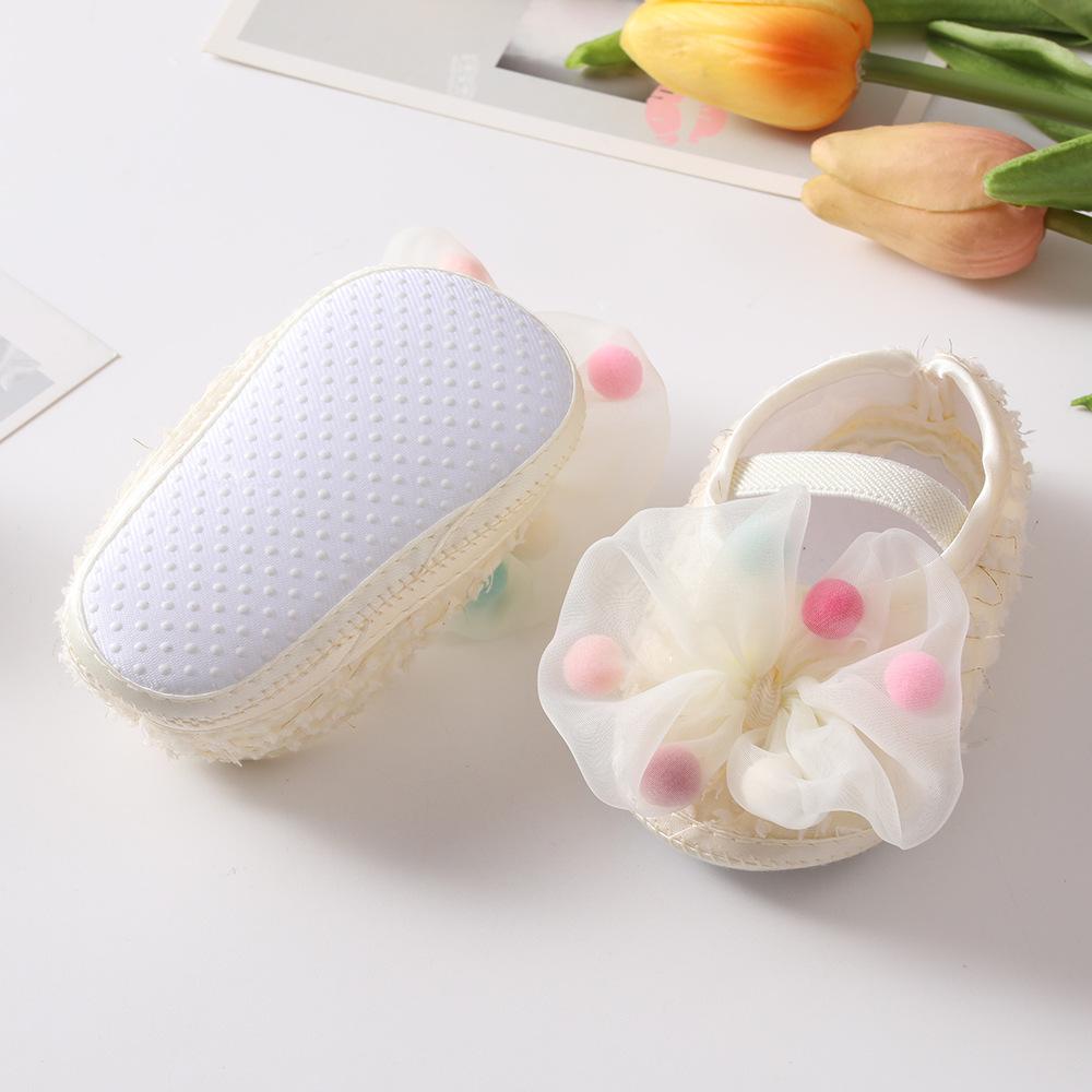 Wwo-piece Set Baby Girls Glitter Star Tulle Bow Crib Shoes & Matching Elastic Headband Set, Soft Dot Anti-Slip Sole Mary Jane Princess Shoes