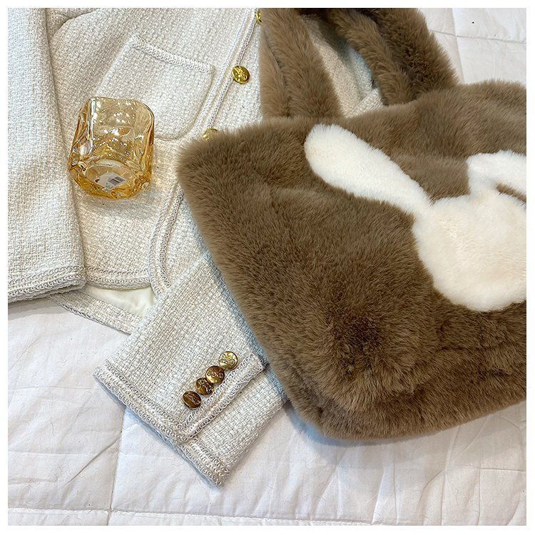 Geantă tote nouă de toamnă și iarnă de mare capacitate, geantă cu puf, drăguță, cu desene animate, geantă de umăr de pluș, geantă de femei