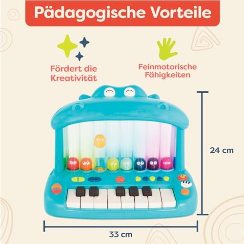 B. toys Hippo Pop Musical Keyboard Toy - Light Up Piano with Sounds & Songs - Musical Instrument for Toddlers & Kids 12 Months+