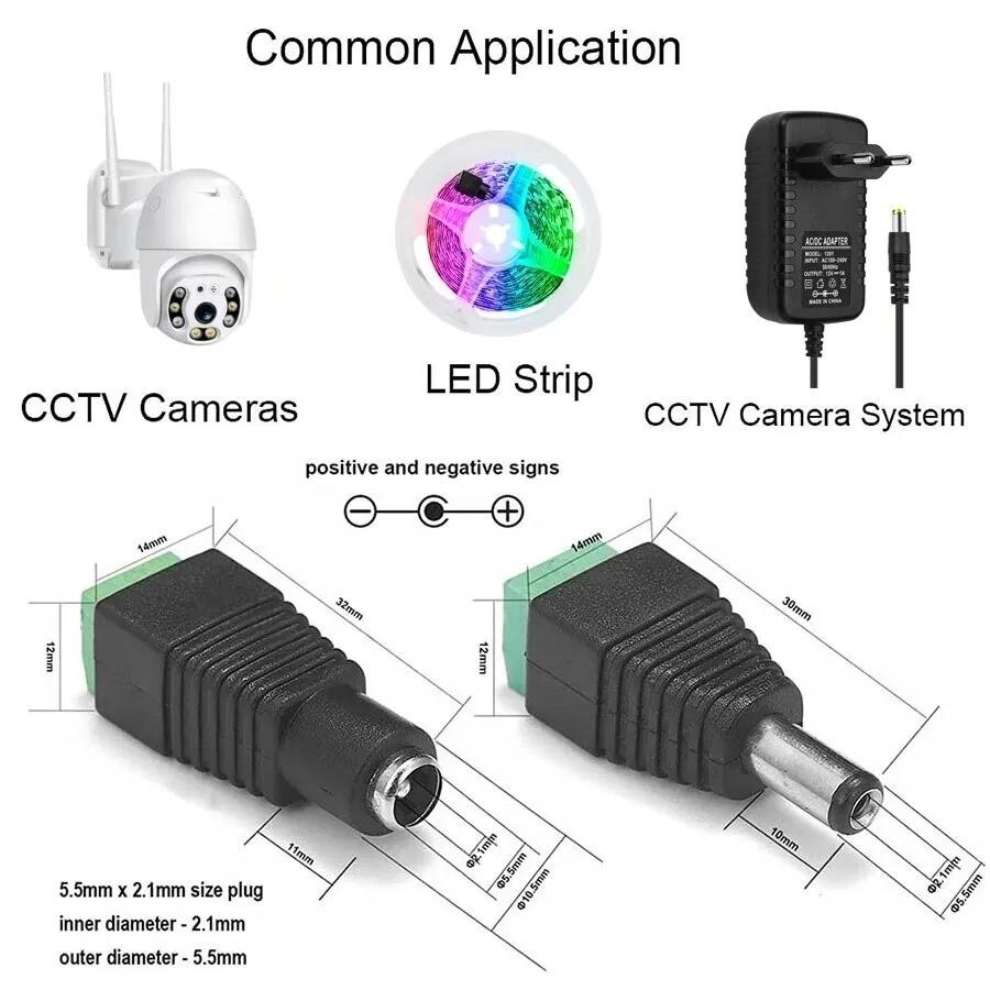 5pairs Female and Male DC Connectors 5.5x2.1mm Power Plug Adapter Jacks Sockets Connector For Single Color LED Strip CCTV Camera
