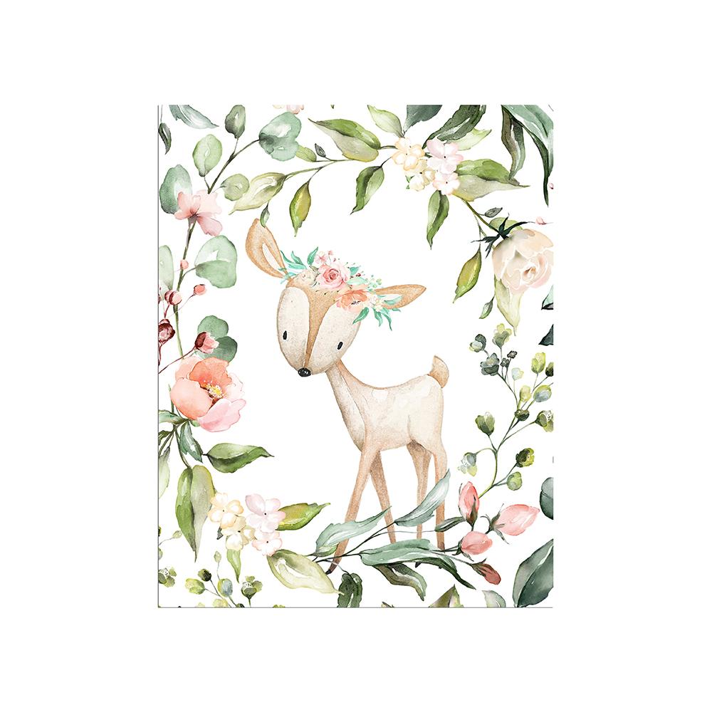 

Бохо ребенок кролик олень лиса холст картина с животным принтом оливковая ветвь цветочный постер зеленый свежий детская Настенная картина детская комната 21x30cm No Framed