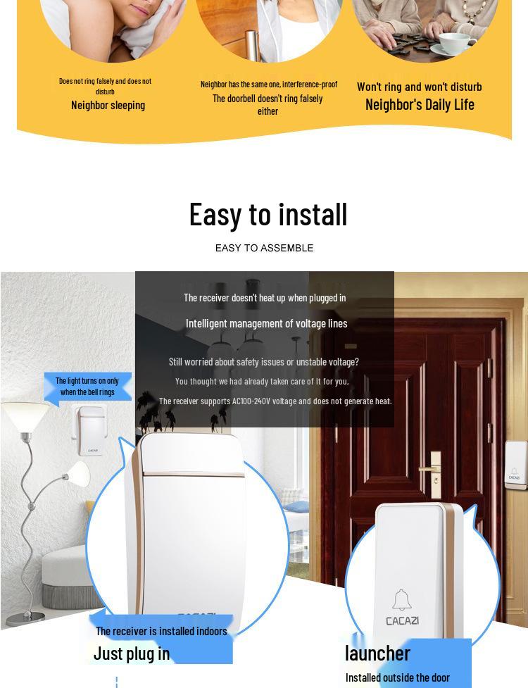 Wireless Self-Powered Doorbell | Smart Long-Range Control | No Battery | Waterproof