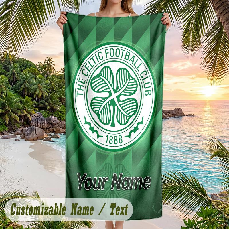 Beach Towel Celtic FC Print Custom Name Text Soft Towel for Swimming Pool