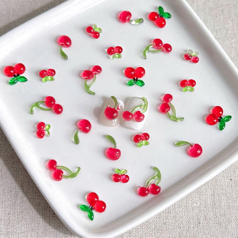 30 Stück Süße 3D Mini Rote Kirsche Nagelkunst Zubehör Harz Frucht Nagel Anhänger Schmuck Nagelkunst Dekorationen Teile DIY Maniküre Werkzeug