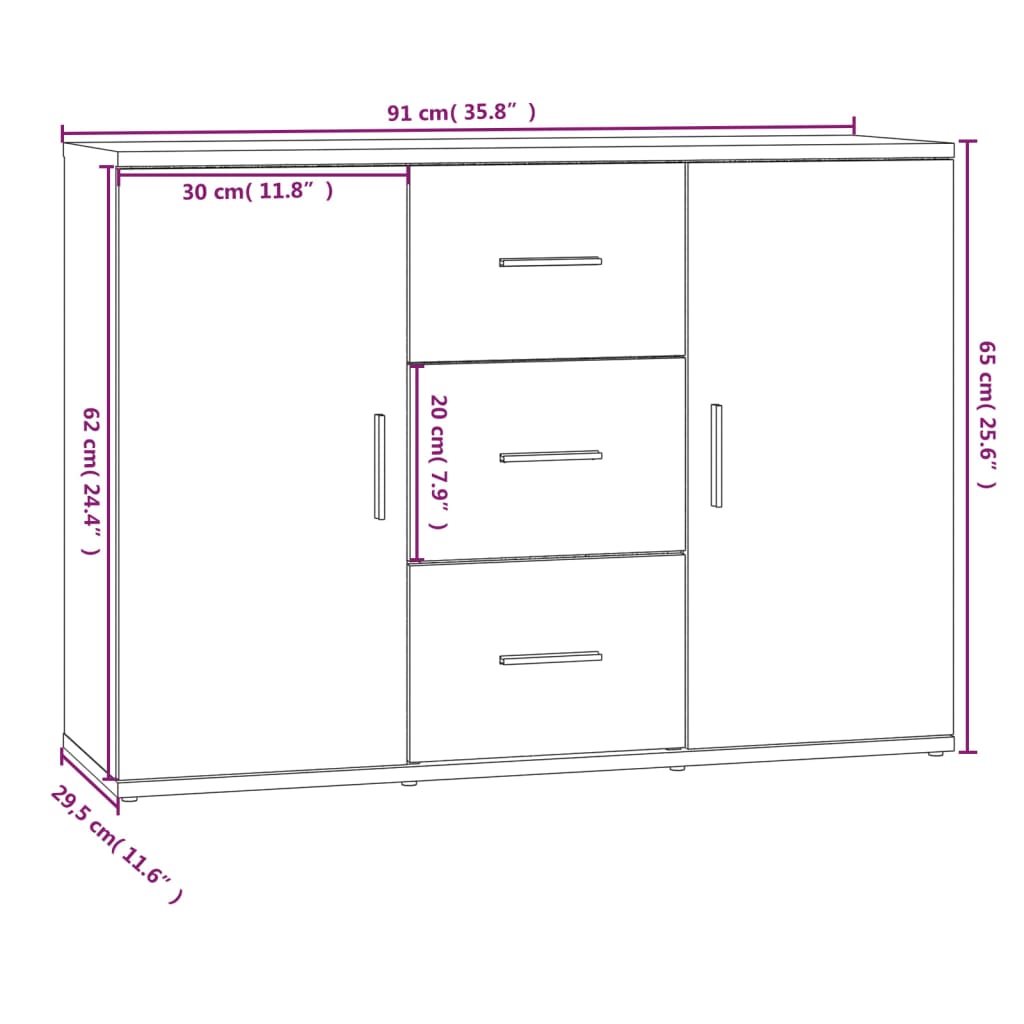 Sideboard Black 91 x 29.5 x 65 cm Particleboard