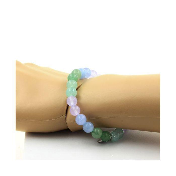 Pierres et Minéraux. Bracelet Perles Angélite + Aventurine + Aigue-Marine + Calcédoine Fabriqué en France.