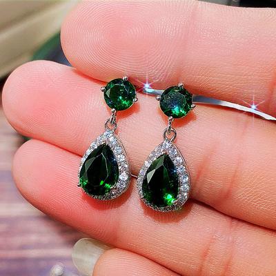 Sterling  Luxury Water Drop CZ Dangle Earrings Women Simple Elegant Earrings Wedding Trendy Jewelry Gifts