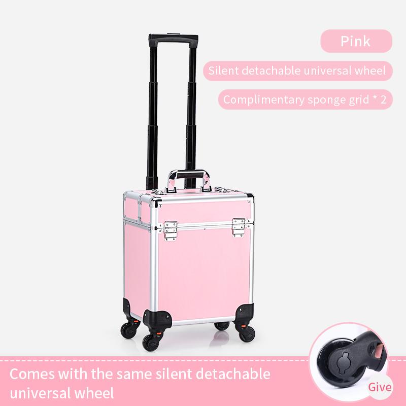 

Алюминиевый Роликовый Кейс для Макияжа Запираемый Косметический Салонный Органайзер Тележка с Подносами розовый