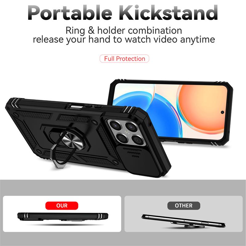 For Honor X8 Case 2022 Magnetic Holder Ring Phone Case For Huawei Honor X8 HonorX8 TFY-LX1 Camera Slide Lens Protect Back Cover
