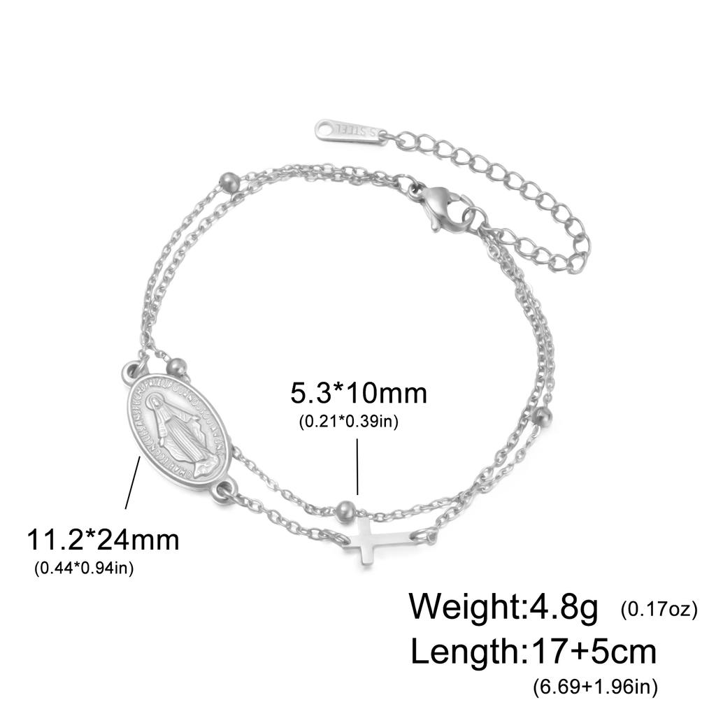 Virgin Mary Pendant Bracelet for Women Stainless Steel Cross Bracelet Catholic Christian Faith Bracelet Religious Gift for Girls
