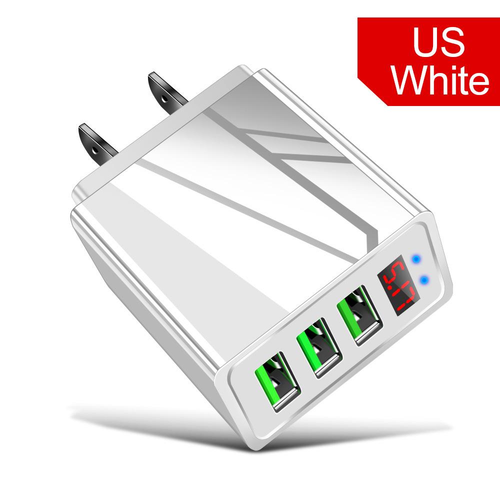 3-Port USB Charger with Display Screen - UK, US, EU Wall Adapter for Travel
