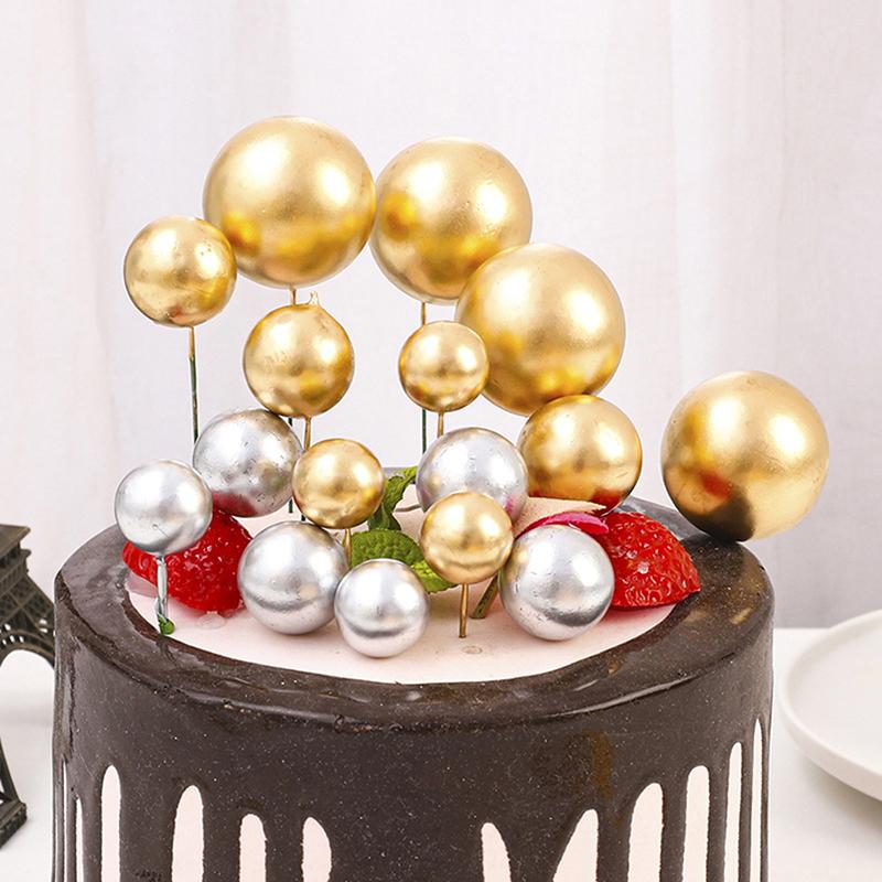 20Pcs Golden Ball Cake Topper Birthday Party Cupcake Topper For Cake Decoration